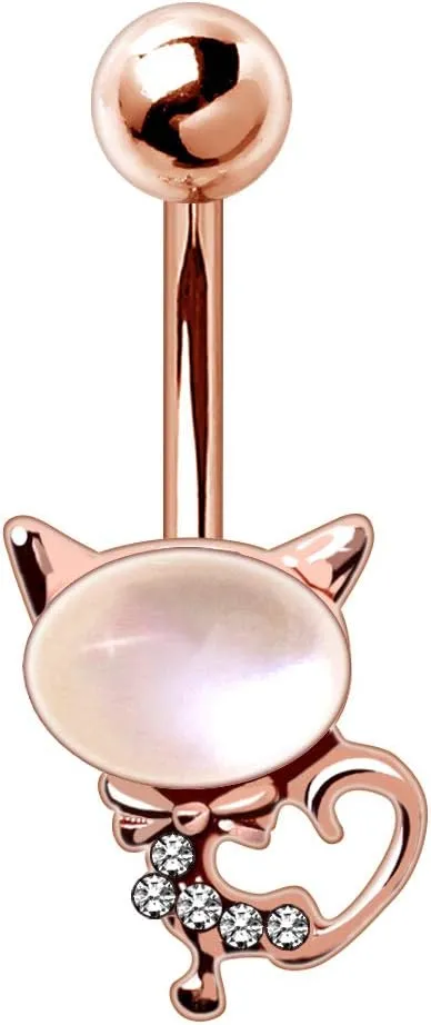 14GA Rose Gold Plated Cat's Eye Cat Navel Ring