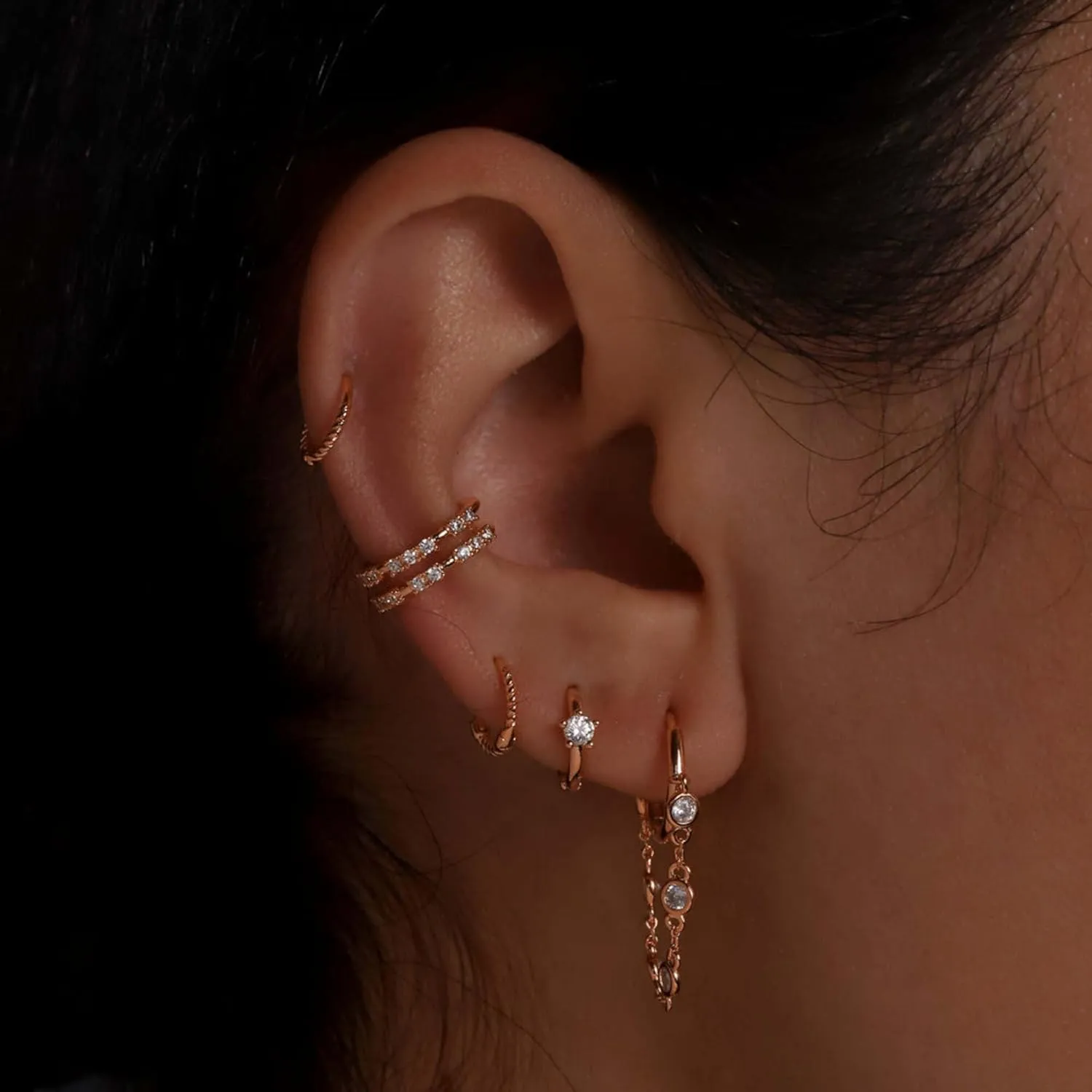 14K Gold Drops Dangling Hoop Earring, Bezel Set Diamond (0.15ct) Huggie Hoops, Long Charm Huggies Earring, Handmade Fine Gift Jewelry.