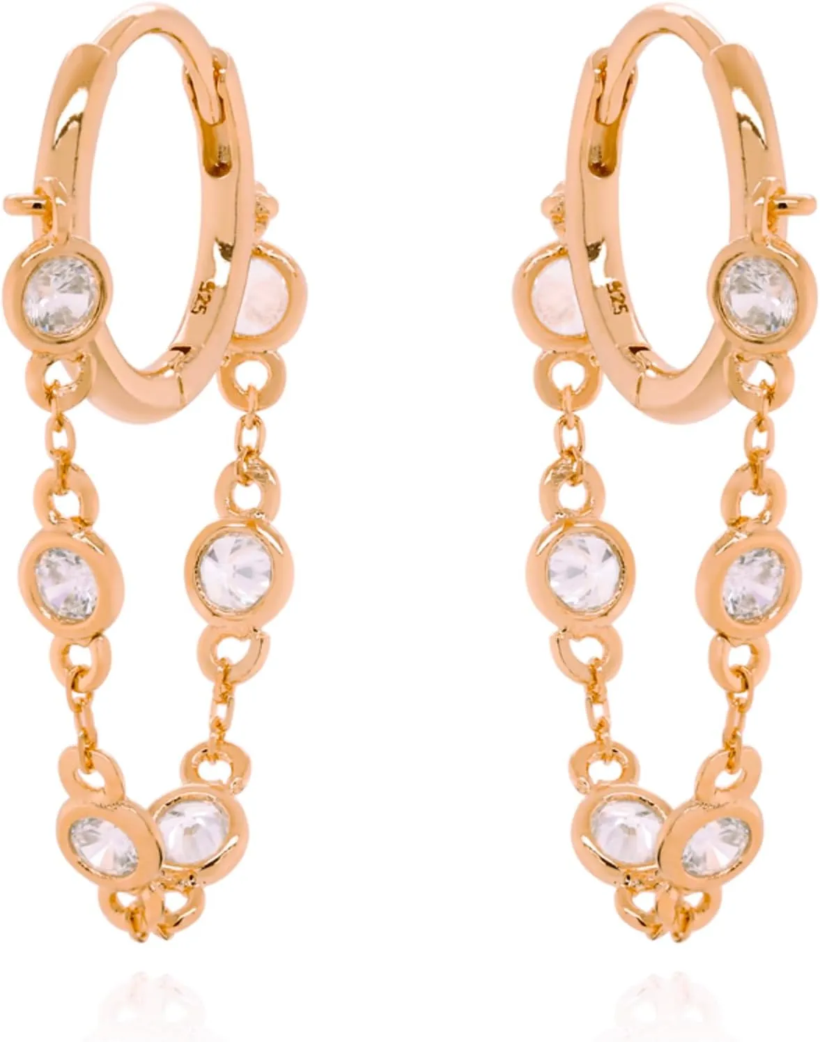 14K Gold Drops Dangling Hoop Earring, Bezel Set Diamond (0.15ct) Huggie Hoops, Long Charm Huggies Earring, Handmade Fine Gift Jewelry.