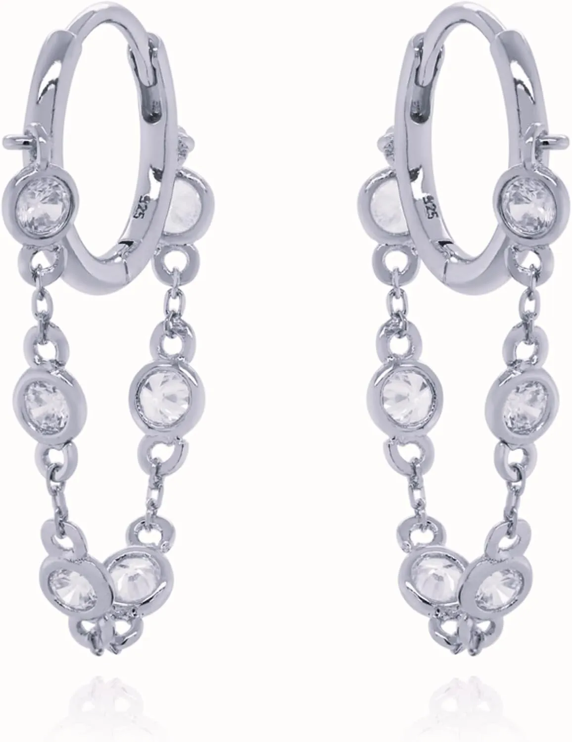 14K Gold Drops Dangling Hoop Earring, Bezel Set Diamond (0.15ct) Huggie Hoops, Long Charm Huggies Earring, Handmade Fine Gift Jewelry.