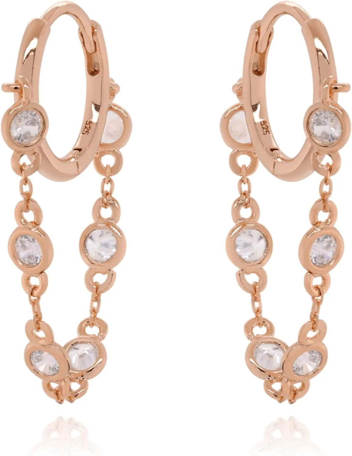 14K Gold Drops Dangling Hoop Earring, Bezel Set Diamond (0.15ct) Huggie Hoops, Long Charm Huggies Earring, Handmade Fine Gift Jewelry.