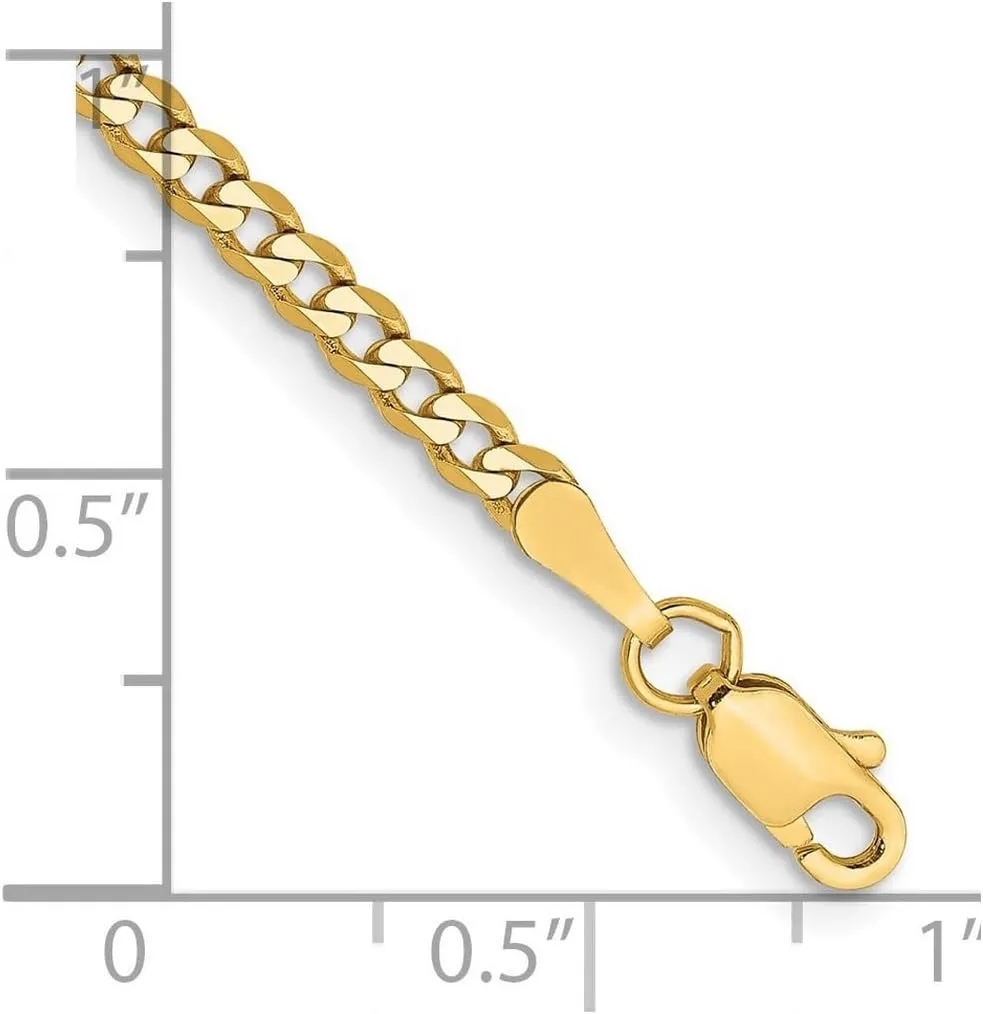 14k Solid Yellow Gold 2.3mm Beveled Curb Chain Bracelet Link-Bracelet for Women and Men