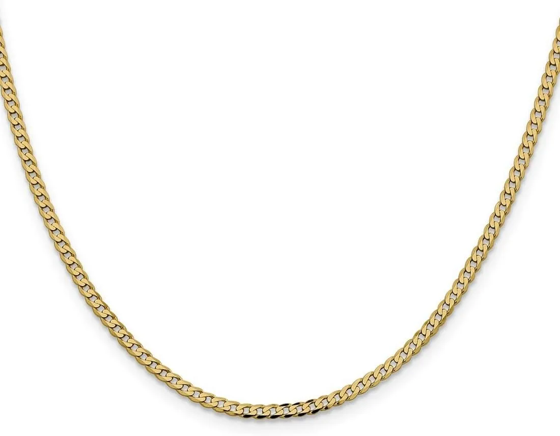 14k Solid Yellow Gold 2.3mm Beveled Curb Chain Bracelet Link-Bracelet for Women and Men