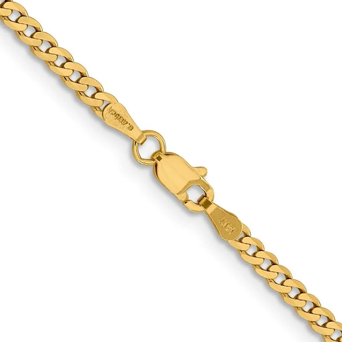 14k Solid Yellow Gold 2.3mm Beveled Curb Chain Bracelet Link-Bracelet for Women and Men