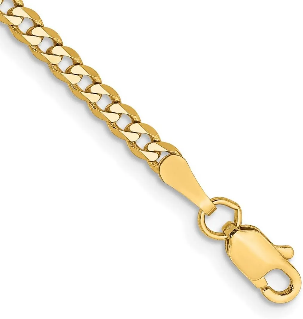 14k Solid Yellow Gold 2.3mm Beveled Curb Chain Bracelet Link-Bracelet for Women and Men