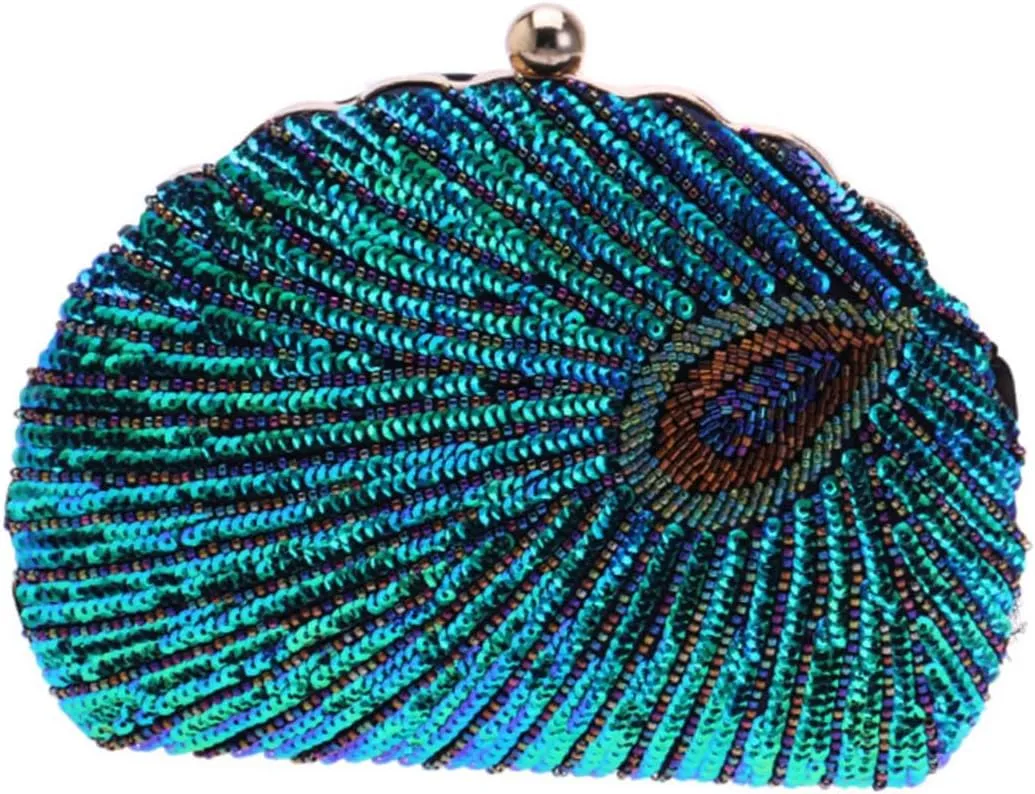 1Pc Elegant Beaded Evening Bag for Women Sequined Clutch Purse Peacock for Parties Weddings and Special Occasions Stylish Handbag for Essentials