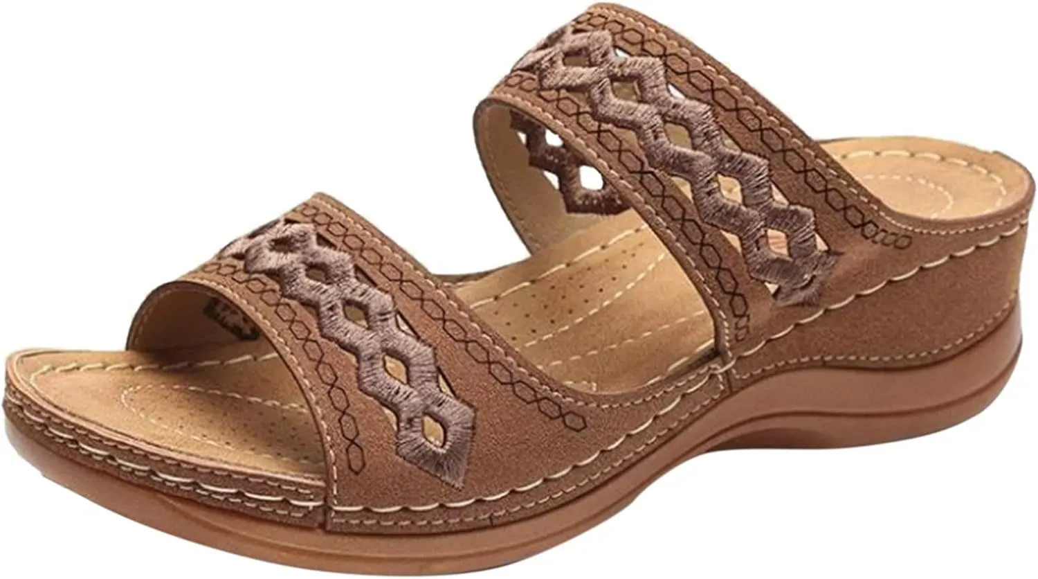 2025 Orthopedic Sandals for Women Comfortable Breathable Cut-Out Vacation Slippers with Arch Support Summer Wedge Heel Shoe Ladies Dress Plantar Fasciitis Slides Fashion Slip-On Walking Footwear