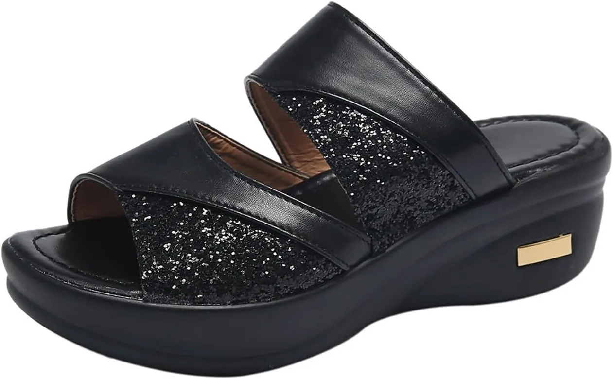 2025 Orthopedic Sandals for Women Comfortable Non-Slip Walking Footwear with Arch Support Breathable Beach Vacation Slippers Summer Soft Sole Wedge Heel Shoe Outdoor Open Toe Slip-On Casual Slides