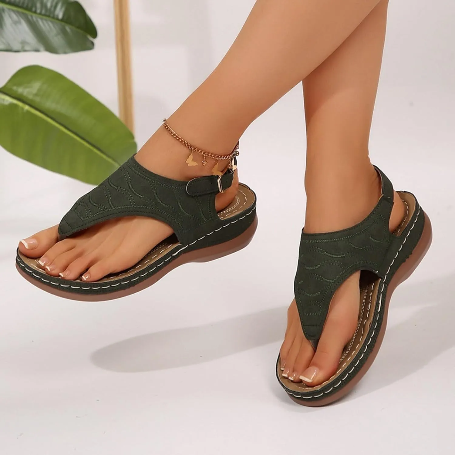 2025 Orthopedic Sandals for Women Comfortable Wedge Heel Shoe with Arch Support Summer Open Toe Soft Sole Slides Beach Vacation Slipper Fashion Non-Slip Clip Toe Flip Flops Breathable Casual Shoes