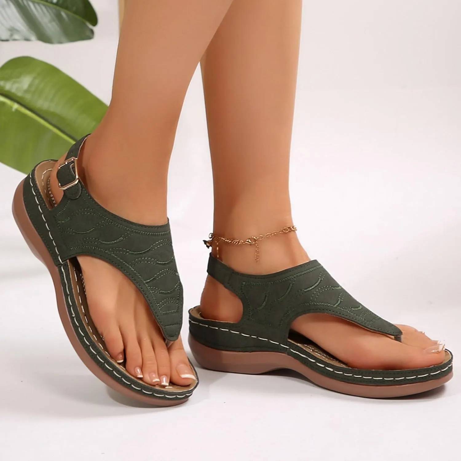 2025 Orthopedic Sandals for Women Comfortable Wedge Heel Shoe with Arch Support Summer Open Toe Soft Sole Slides Beach Vacation Slipper Fashion Non-Slip Clip Toe Flip Flops Breathable Casual Shoes