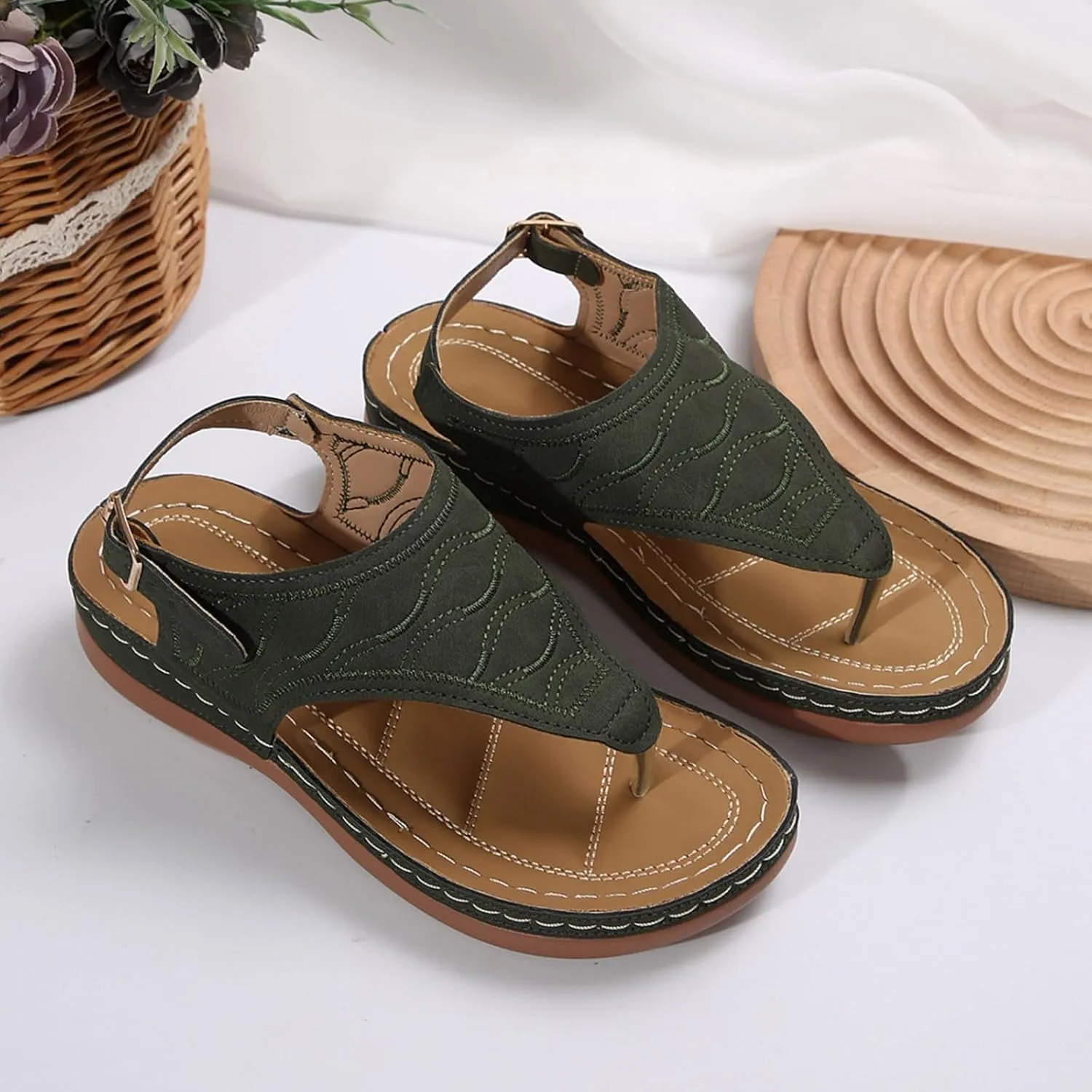 2025 Orthopedic Sandals for Women Comfortable Wedge Heel Shoe with Arch Support Summer Open Toe Soft Sole Slides Beach Vacation Slipper Fashion Non-Slip Clip Toe Flip Flops Breathable Casual Shoes