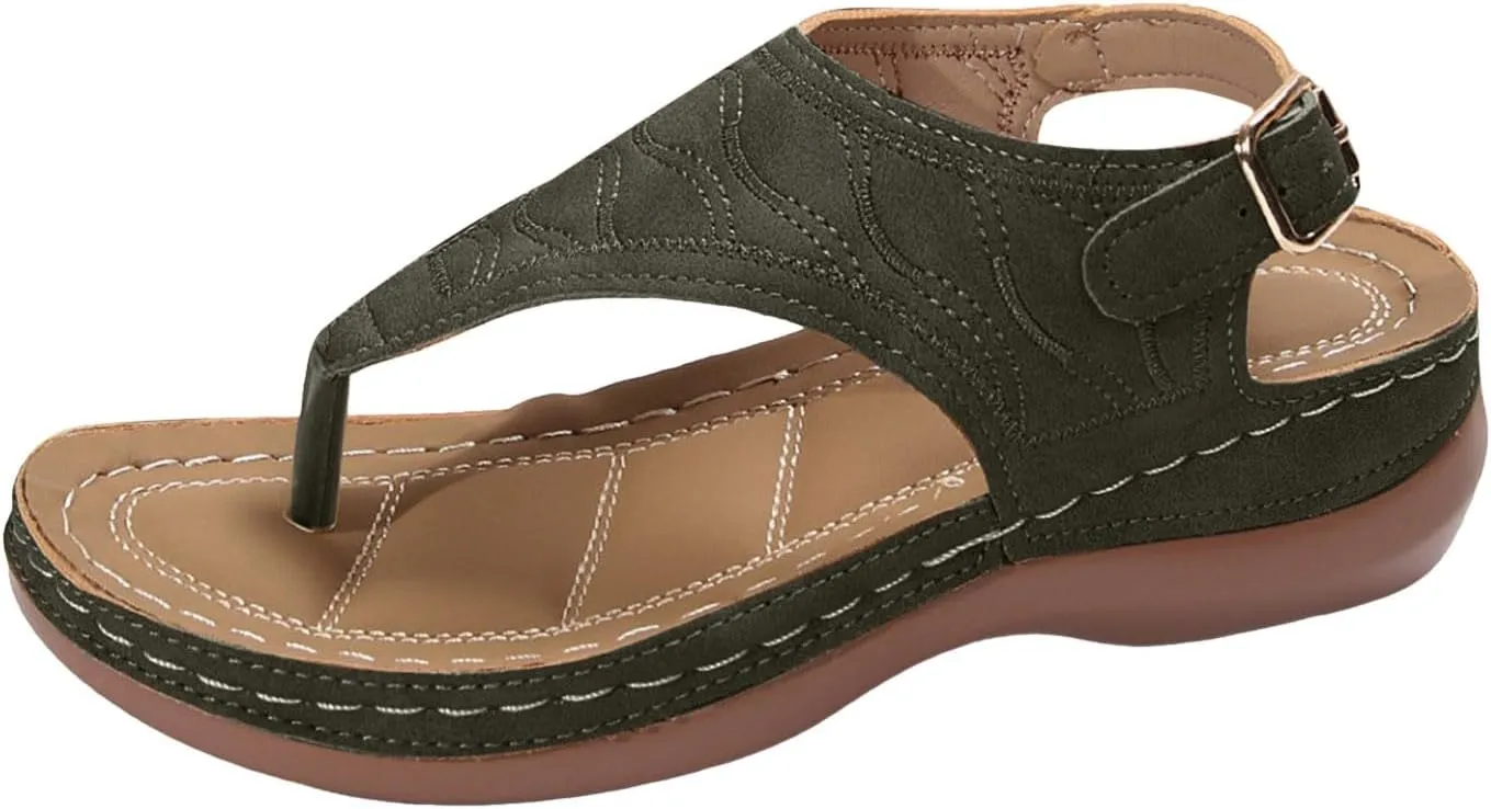 2025 Orthopedic Sandals for Women Comfortable Wedge Heel Shoe with Arch Support Summer Open Toe Soft Sole Slides Beach Vacation Slipper Fashion Non-Slip Clip Toe Flip Flops Breathable Casual Shoes
