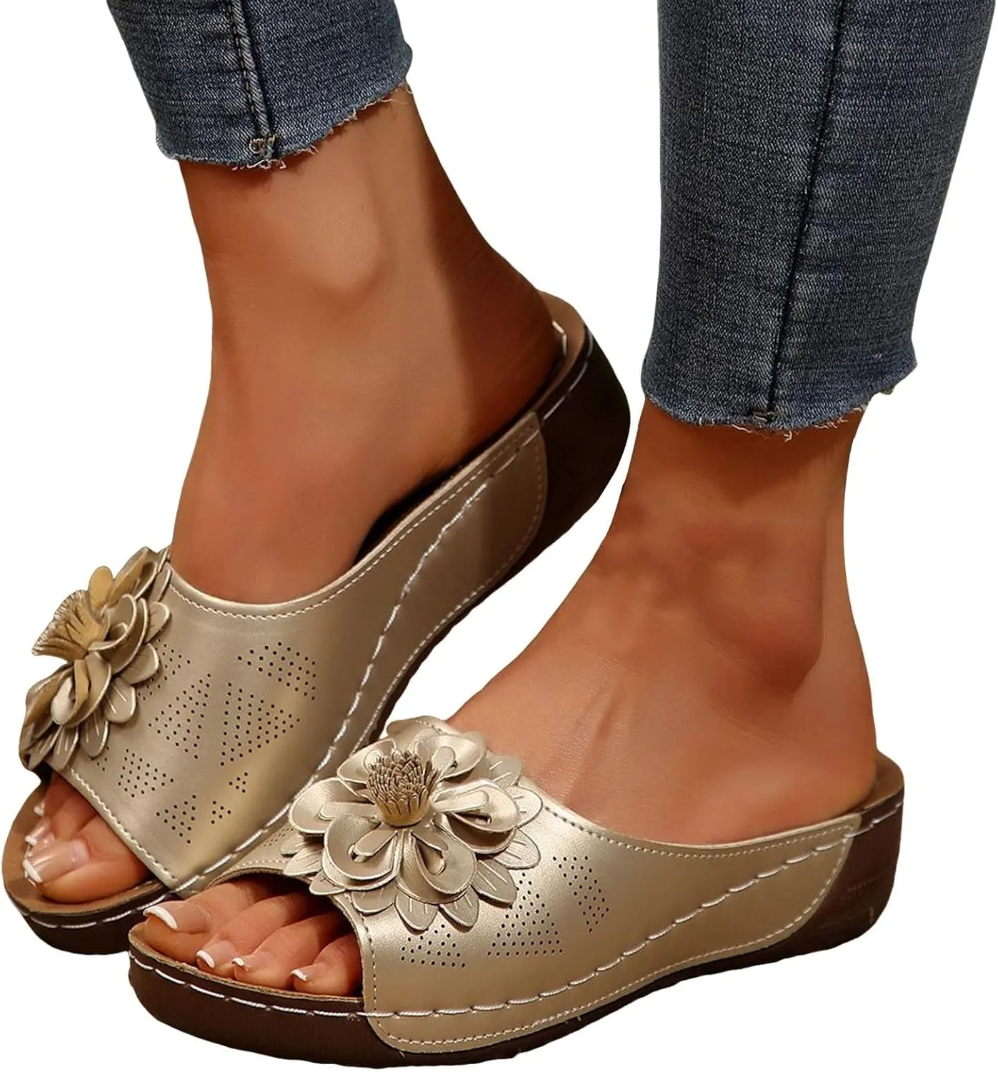2025 Orthopedic Sandals for Women Cute Ladies Dress Walking Footwear Plantar Fasciitis with Arch Support Outdoor Breathable Slip-On Non-Slip Slides Comfortable Summer Beach Vacation Casual Slippers