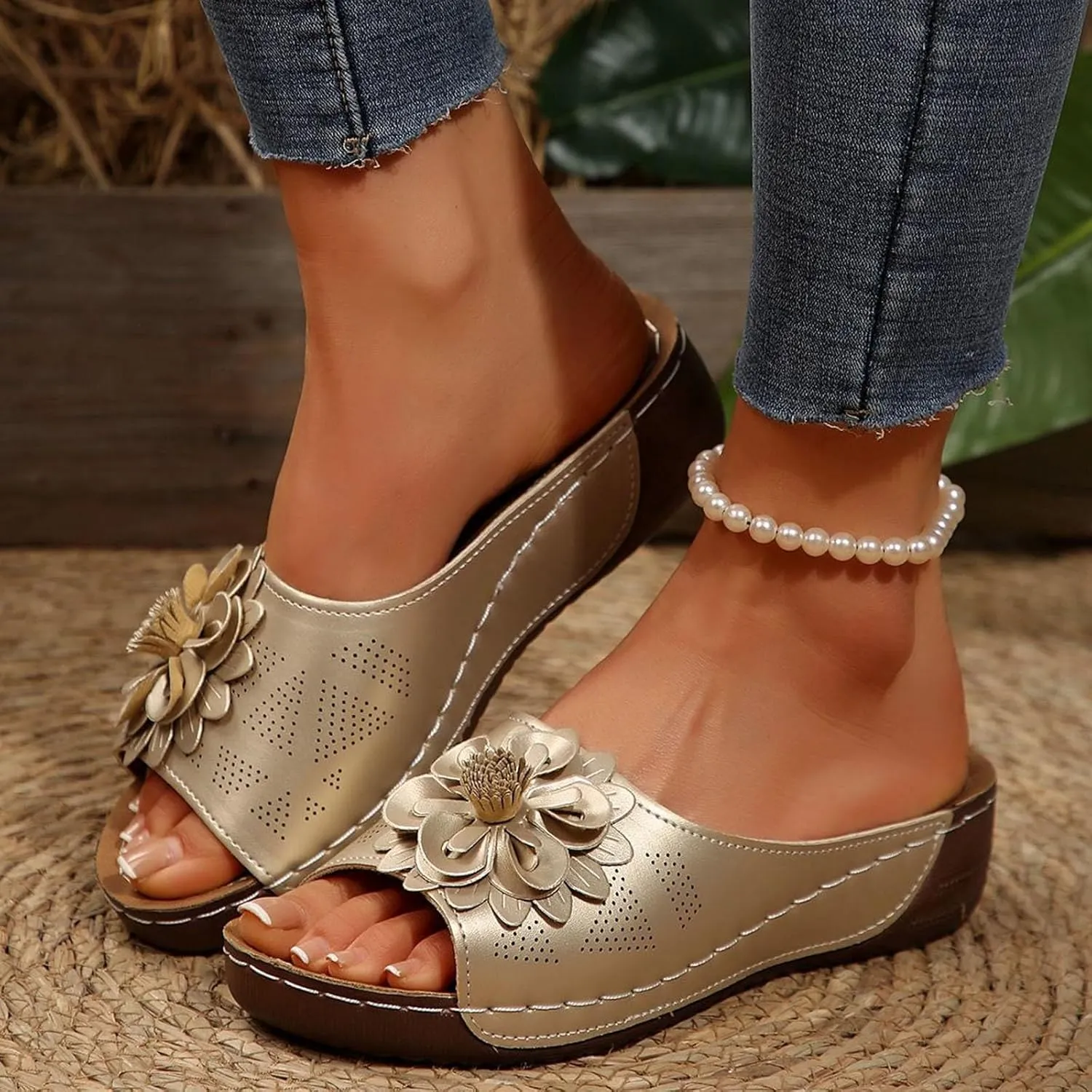 2025 Orthopedic Sandals for Women Cute Ladies Dress Walking Footwear Plantar Fasciitis with Arch Support Outdoor Breathable Slip-On Non-Slip Slides Comfortable Summer Beach Vacation Casual Slippers