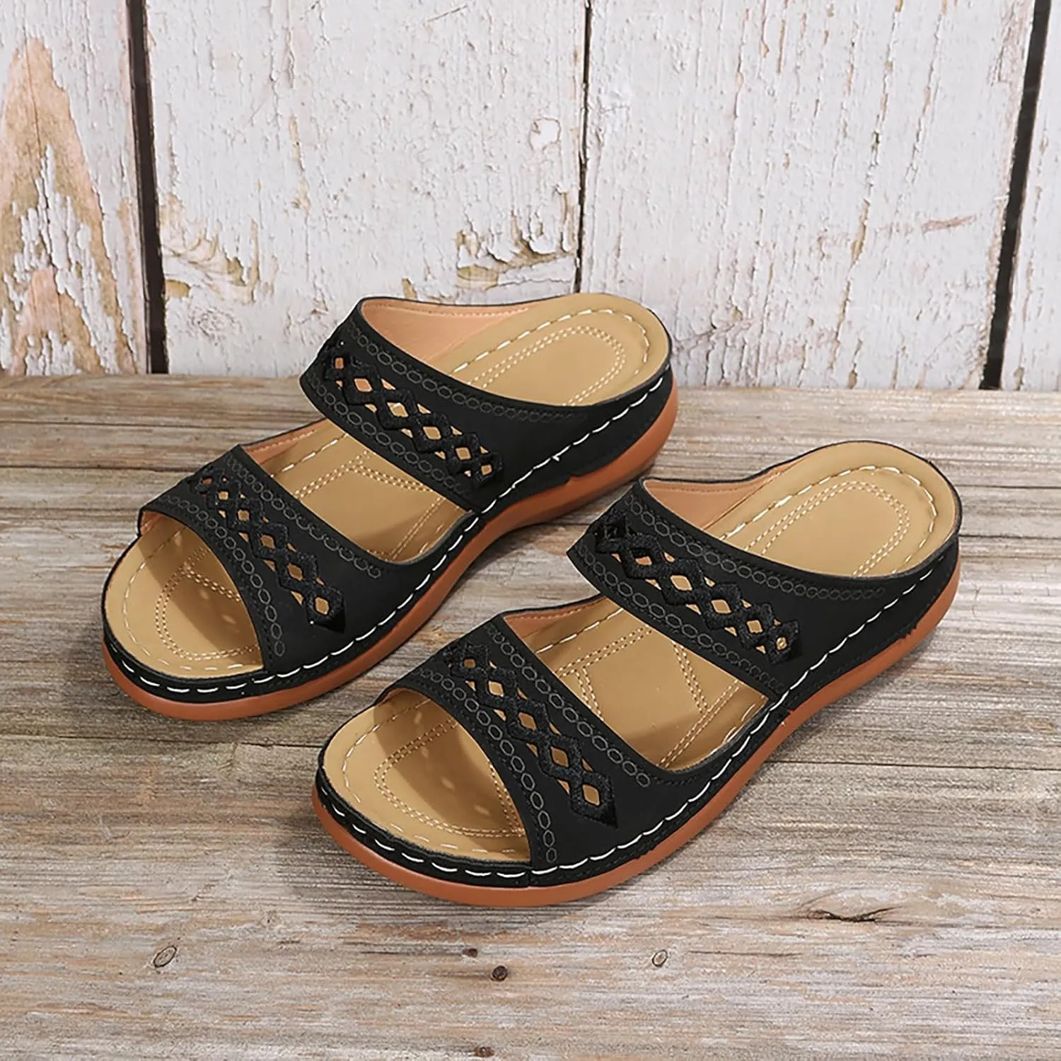 2025 Orthopedic Sandals for Women Fashion Cut-Out Plantar Fasciitis Casual Slides with Arch Support Comfortable Breathable Open Toe Walking Footwear Summer Slip-On Vacation Slippers
