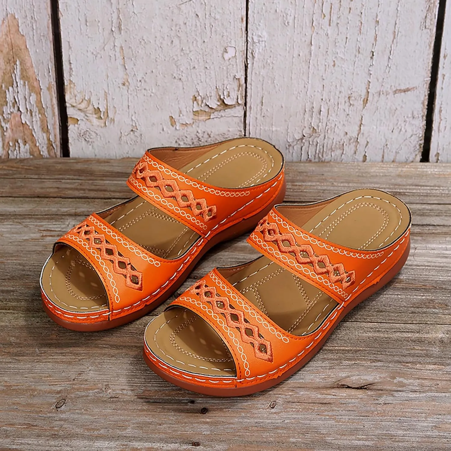 2025 Orthopedic Sandals for Women Fashion Cut-Out Plantar Fasciitis Casual Slides with Arch Support Comfortable Breathable Open Toe Walking Footwear Summer Slip-On Vacation Slippers