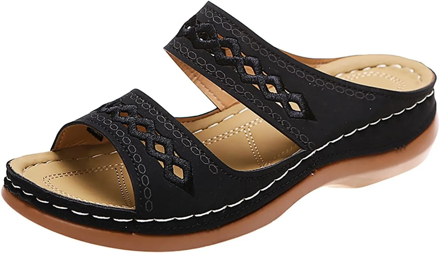 2025 Orthopedic Sandals for Women Fashion Cut-Out Plantar Fasciitis Casual Slides with Arch Support Comfortable Breathable Open Toe Walking Footwear Summer Slip-On Vacation Slippers