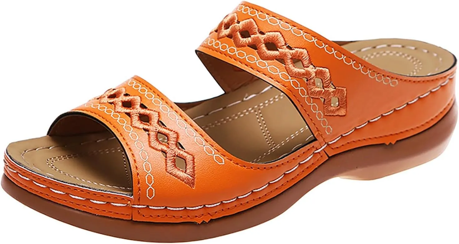 2025 Orthopedic Sandals for Women Fashion Cut-Out Plantar Fasciitis Casual Slides with Arch Support Comfortable Breathable Open Toe Walking Footwear Summer Slip-On Vacation Slippers