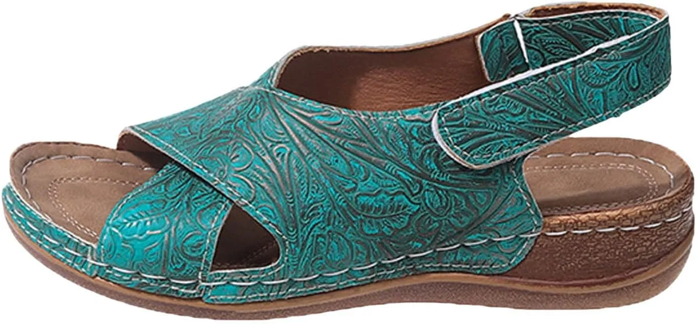 2025 Orthopedic Sandals for Women Summer Breathable Slip-On Wedge Heel Shoe with Arch Support Fashion Open Toe Soft Sole Slides with Ankle Strap Comfortable Beach Vacation Walking Footwear
