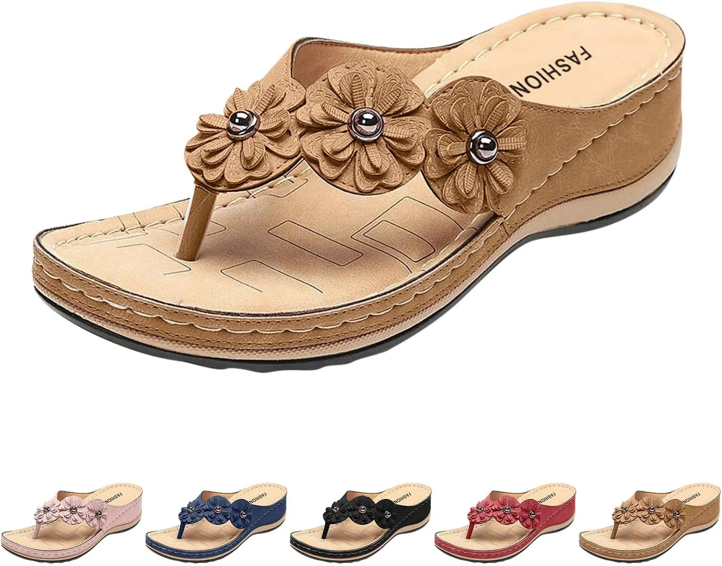2025 Orthopedic Sandals for Women Summer Cute Flower Walking Footwear Comfortable Open Toe Soft Sole Flip Flops Breathable Beach Vacation Slippers Indoor/Outdoor Plantar Fasciitis Casual Slides