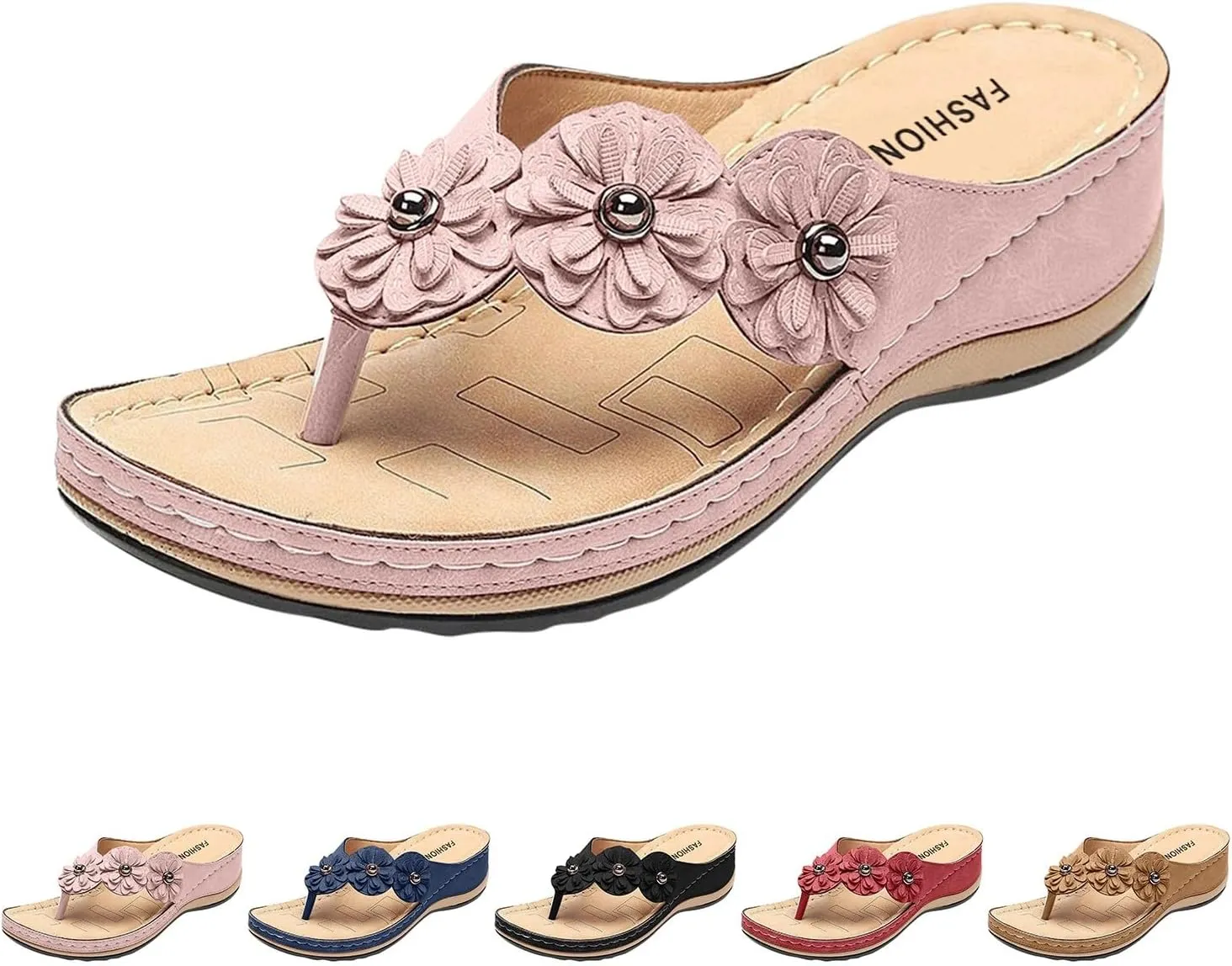 2025 Orthopedic Sandals for Women Summer Cute Flower Walking Footwear Comfortable Open Toe Soft Sole Flip Flops Breathable Beach Vacation Slippers Indoor/Outdoor Plantar Fasciitis Casual Slides