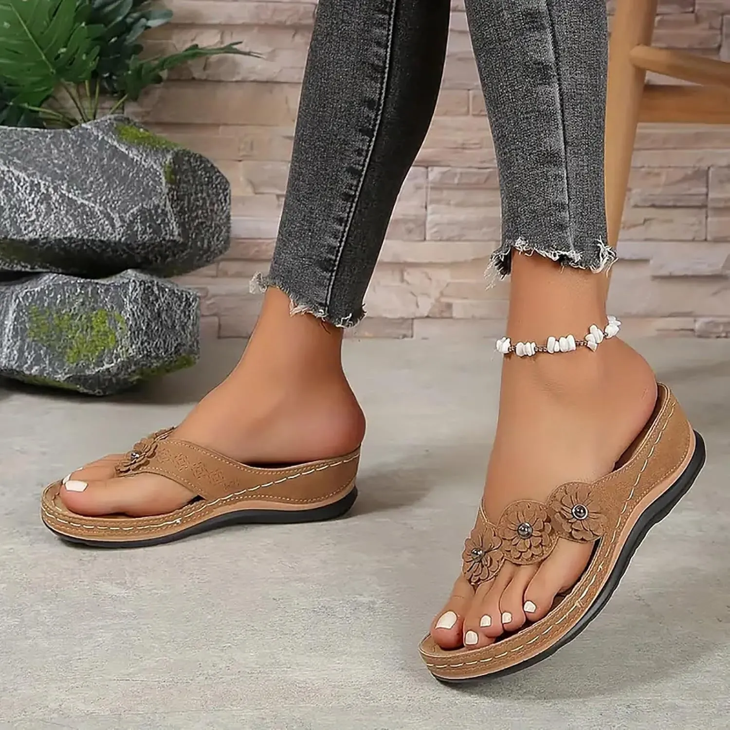 2025 Orthopedic Sandals for Women Summer Cute Flower Walking Footwear Comfortable Open Toe Soft Sole Flip Flops Breathable Beach Vacation Slippers Indoor/Outdoor Plantar Fasciitis Casual Slides