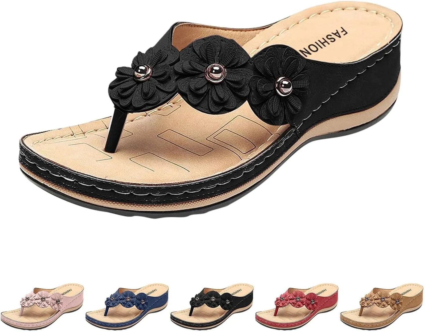 2025 Orthopedic Sandals for Women Summer Cute Flower Walking Footwear Comfortable Open Toe Soft Sole Flip Flops Breathable Beach Vacation Slippers Indoor/Outdoor Plantar Fasciitis Casual Slides