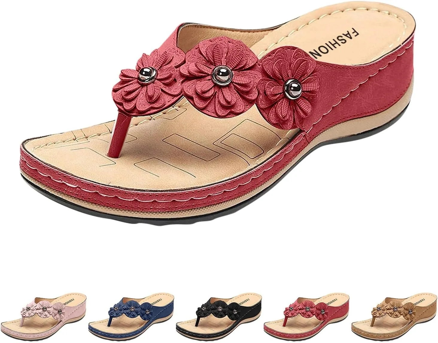 2025 Orthopedic Sandals for Women Summer Cute Flower Walking Footwear Comfortable Open Toe Soft Sole Flip Flops Breathable Beach Vacation Slippers Indoor/Outdoor Plantar Fasciitis Casual Slides