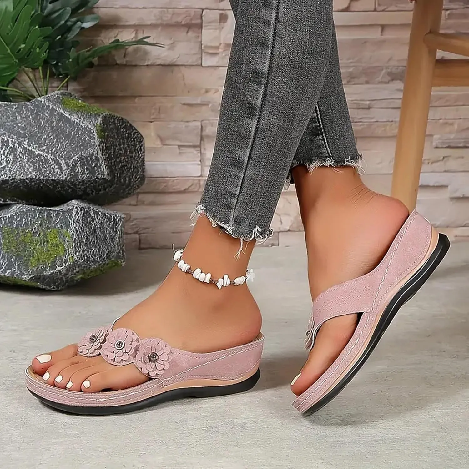 2025 Orthopedic Sandals for Women Summer Cute Flower Walking Footwear Comfortable Open Toe Soft Sole Flip Flops Breathable Beach Vacation Slippers Indoor/Outdoor Plantar Fasciitis Casual Slides
