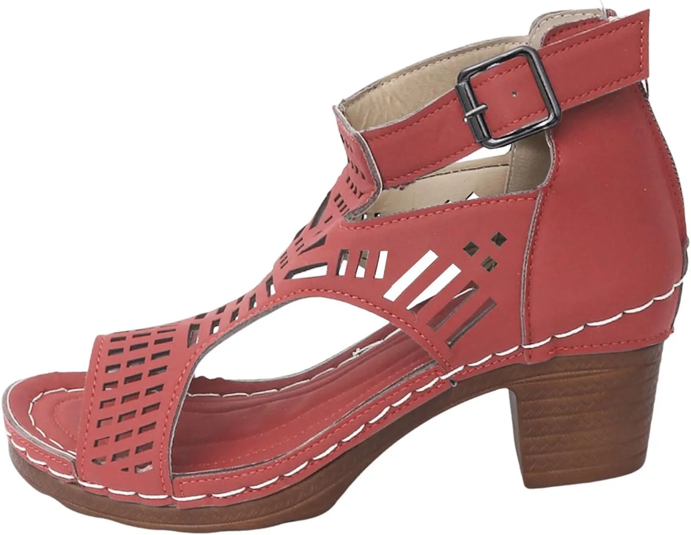 2025 Women Block Chunky Heels Sandals Breathable Cut-Out Non-Slip Walking Footwear Fashion Ladies Dress Beach Vacation Slippers Comfortable Wedge Heel Shoe Outdoor Slip-On Slides with Ankle Strap