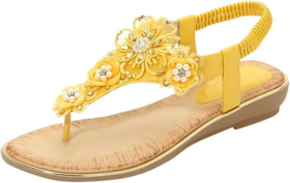 2025 Women Orthopedic Sandals Stylish Cute Flower Walking Footwear with Arch Support Comfortable Non-Slip Open Toe Soft Sole Flats Slides Breathable Clip Toe Flip Flops Outdoor Summer Low Heel Shoe