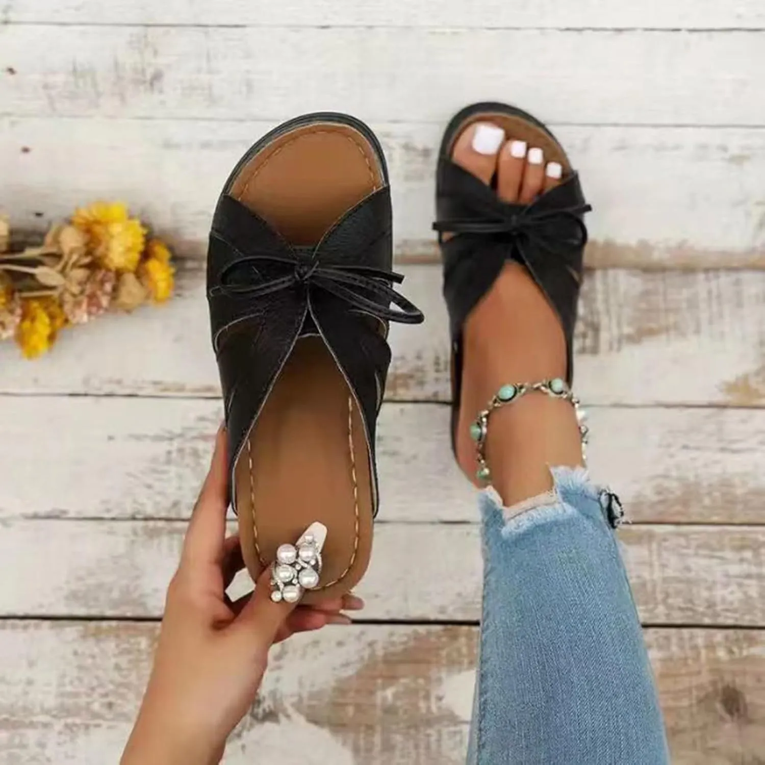 2025 Women Orthopedic Sandals Stylish Ladies Dressy Casual Shoe with Arch Support Breathable Walking Footwear Indoor/Outdoor Slip-On Open Toe Soft Sole Slides Summer Beach Vacation Slippers