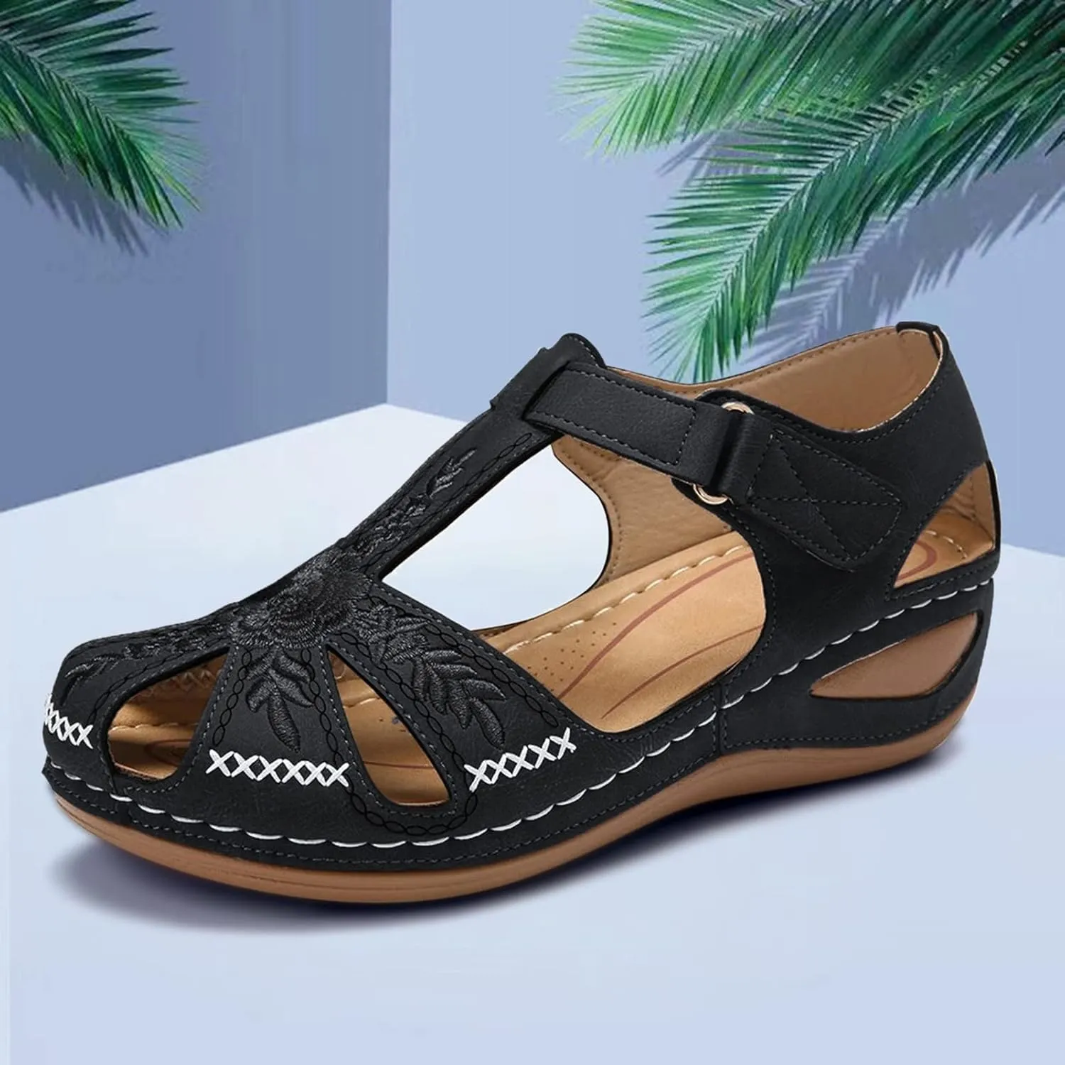 2025 Women Wedge Sandals Summer Beach Vacation Slippers Orthopedic Slides with Arch Support Stylish Open Toe Slip-On Walking Footwear Breathable Comfortable Ladies Dressy Casual Shoe