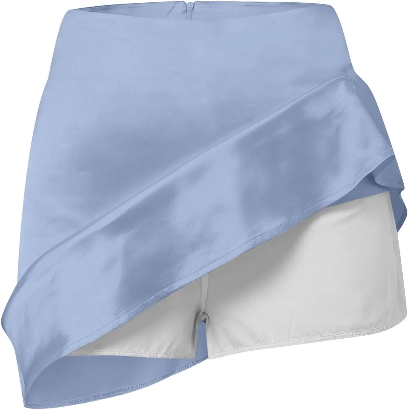 2025 Womens Satin Summer Zipper Mini Skirt Casual High Waisted A Line Flared Skirts Flowy Basic Skorts Built in Shorts