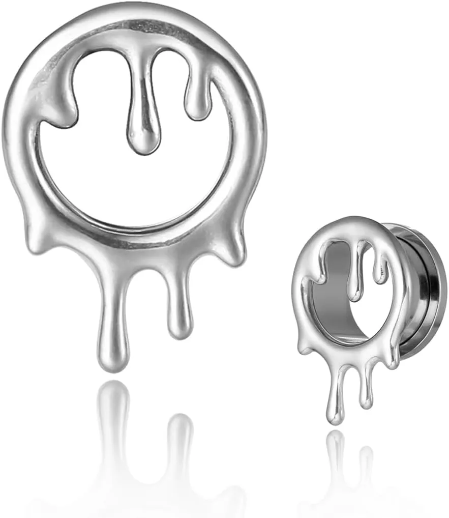 2PCS Cool Drops Ear Gauges for Stretched Hypoallergenic 316 Stainless Steel Ear Tunnels Plugs 8mm-25mm (0G-1") Body Piercing Jewelry for Women Men Halloween