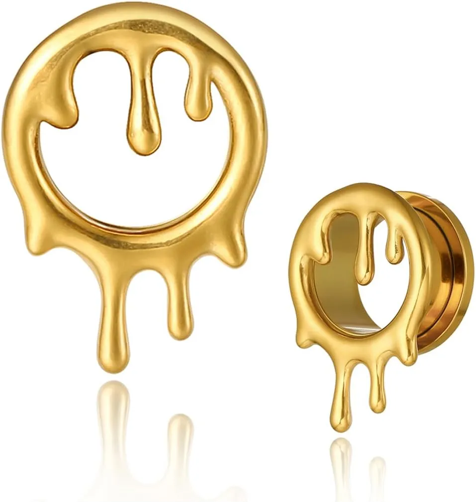 2PCS Cool Drops Ear Gauges for Stretched Hypoallergenic 316 Stainless Steel Ear Tunnels Plugs 8mm-25mm (0G-1") Body Piercing Jewelry for Women Men Halloween