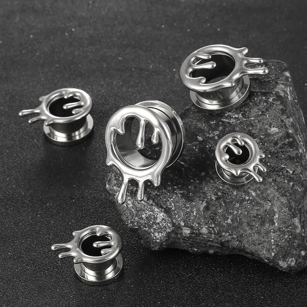 2PCS Cool Drops Ear Gauges for Stretched Hypoallergenic 316 Stainless Steel Ear Tunnels Plugs 8mm-25mm (0G-1") Body Piercing Jewelry for Women Men Halloween