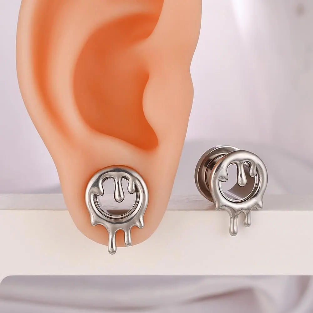 2PCS Cool Drops Ear Gauges for Stretched Hypoallergenic 316 Stainless Steel Ear Tunnels Plugs 8mm-25mm (0G-1") Body Piercing Jewelry for Women Men Halloween