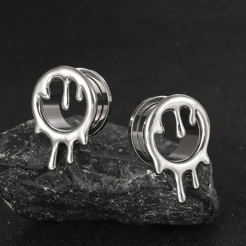 2PCS Cool Drops Ear Gauges for Stretched Hypoallergenic 316 Stainless Steel Ear Tunnels Plugs 8mm-25mm (0G-1") Body Piercing Jewelry for Women Men Halloween