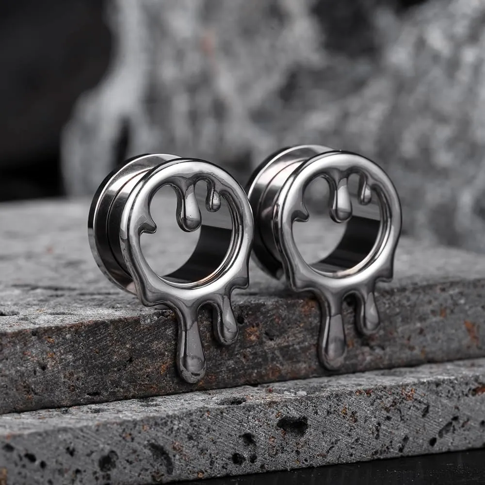 2PCS Cool Water Drops Ear Tunnels Plugs 316 Stainless Steel Ear Gauges Hypoallergenic Earring Expanders for Stretched Piercing Body Jewelry
