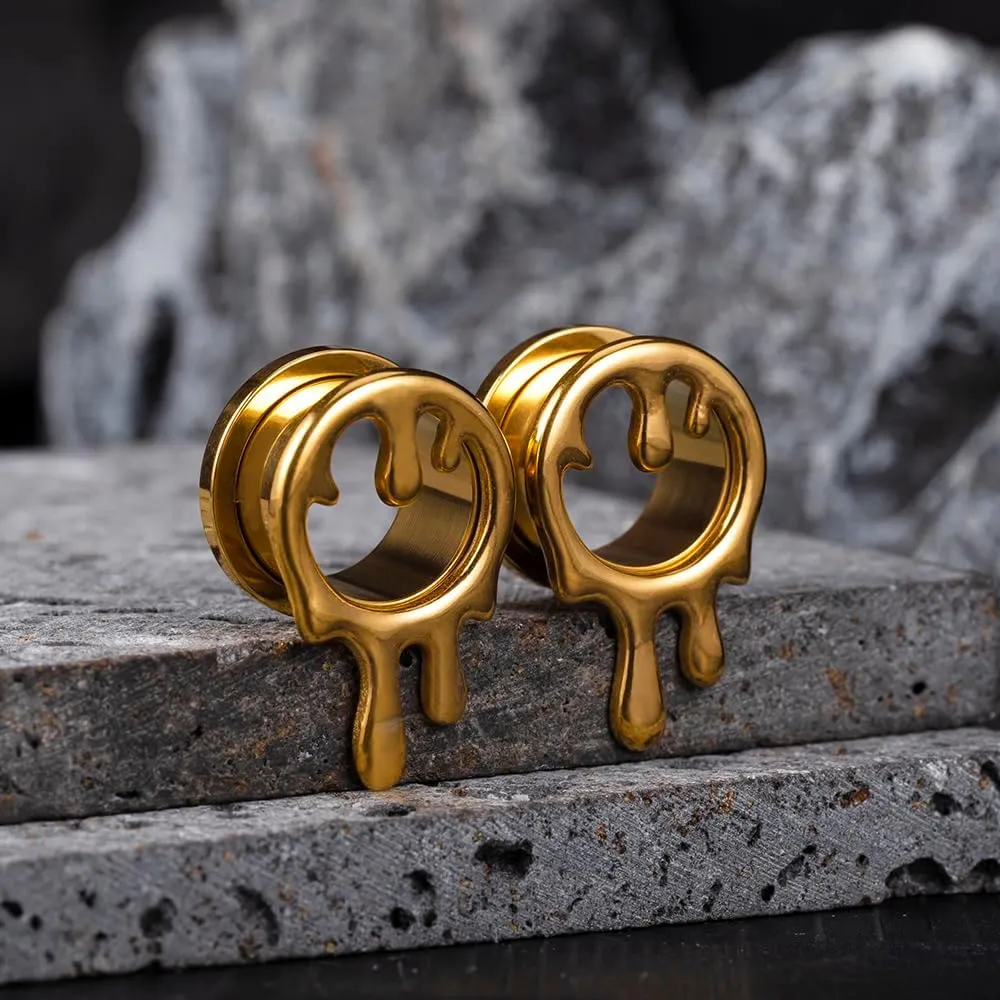 2PCS Cool Water Drops Ear Tunnels Plugs 316 Stainless Steel Ear Gauges Hypoallergenic Earring Expanders for Stretched Piercing Body Jewelry