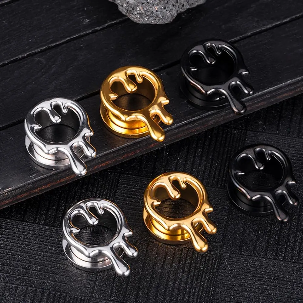 2PCS Cool Water Drops Ear Tunnels Plugs 316 Stainless Steel Ear Gauges Hypoallergenic Earring Expanders for Stretched Piercing Body Jewelry
