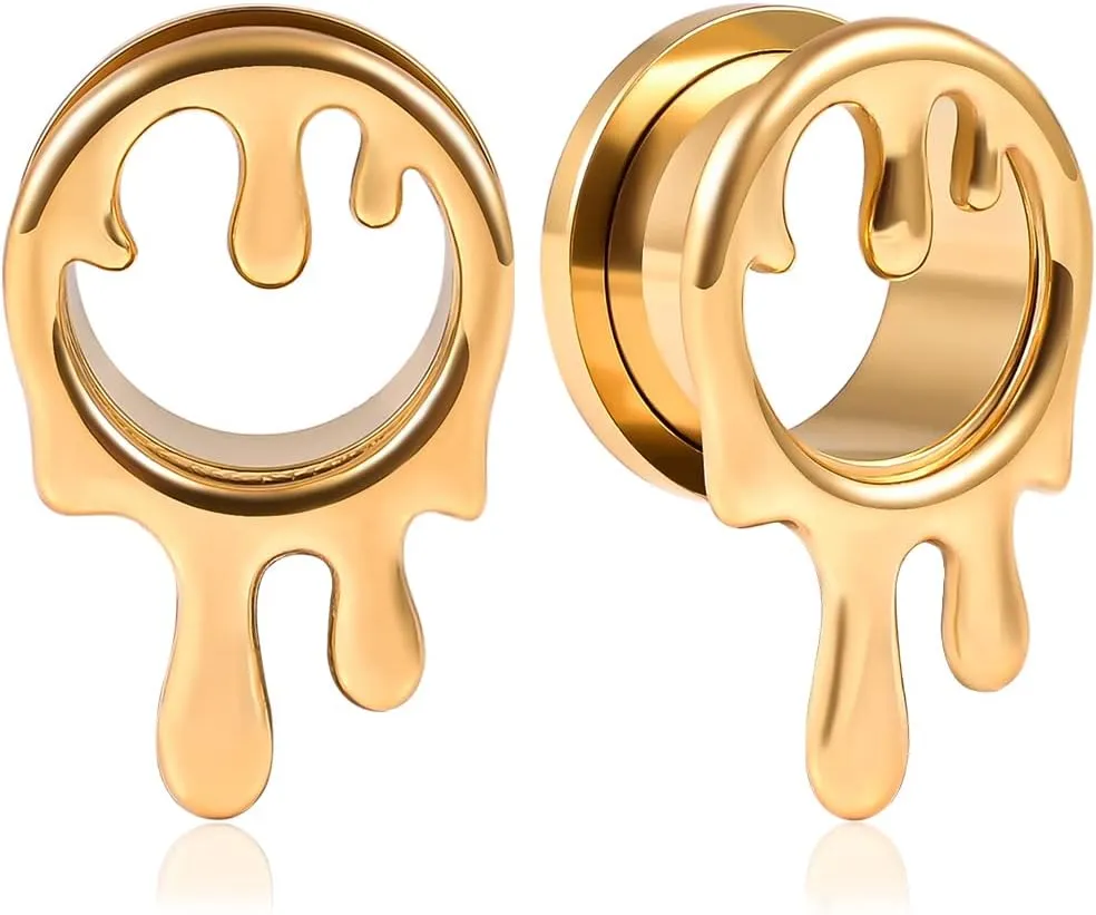 2PCS Cool Water Drops Ear Tunnels Plugs 316 Stainless Steel Ear Gauges Hypoallergenic Earring Expanders for Stretched Piercing Body Jewelry
