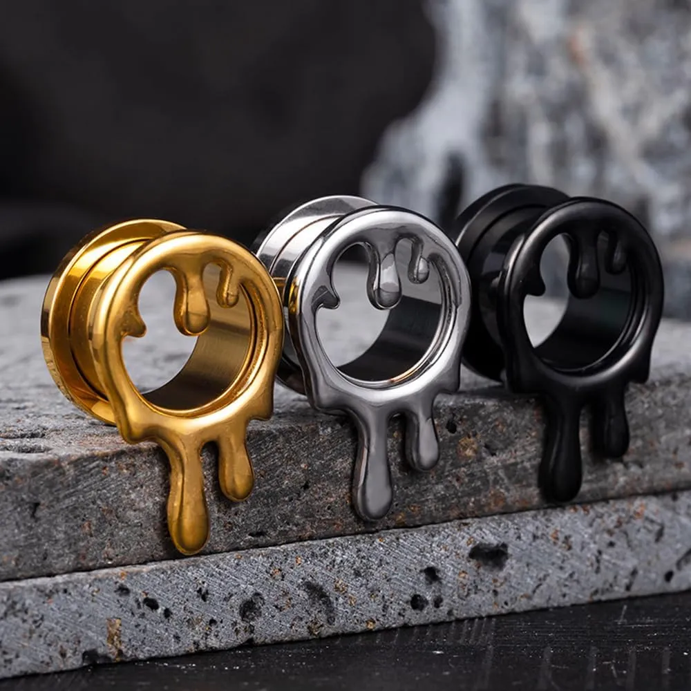2PCS Cool Water Drops Ear Tunnels Plugs 316 Stainless Steel Ear Gauges Hypoallergenic Earring Expanders for Stretched Piercing Body Jewelry