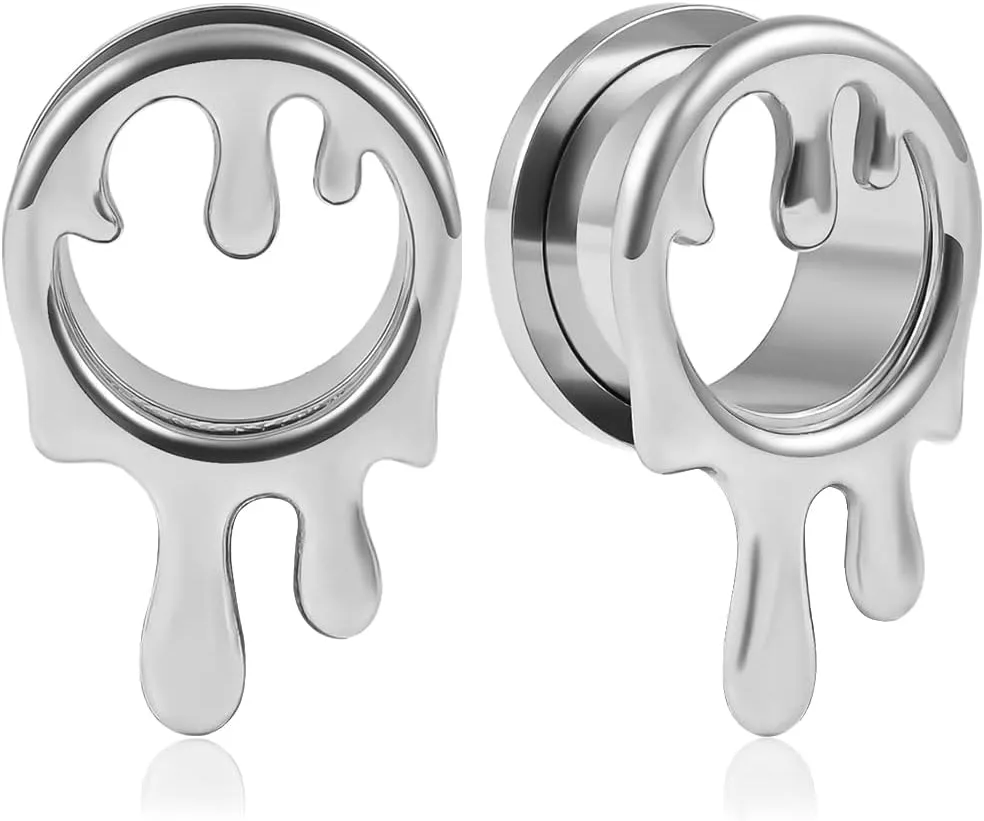 2PCS Cool Water Drops Ear Tunnels Plugs 316 Stainless Steel Ear Gauges Hypoallergenic Earring Expanders for Stretched Piercing Body Jewelry