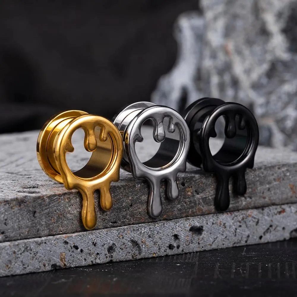 2PCS Cool Water Drops Ear Tunnels Plugs 316 Stainless Steel Ear Gauges Hypoallergenic Earring Expanders for Stretched Piercing Body Jewelry