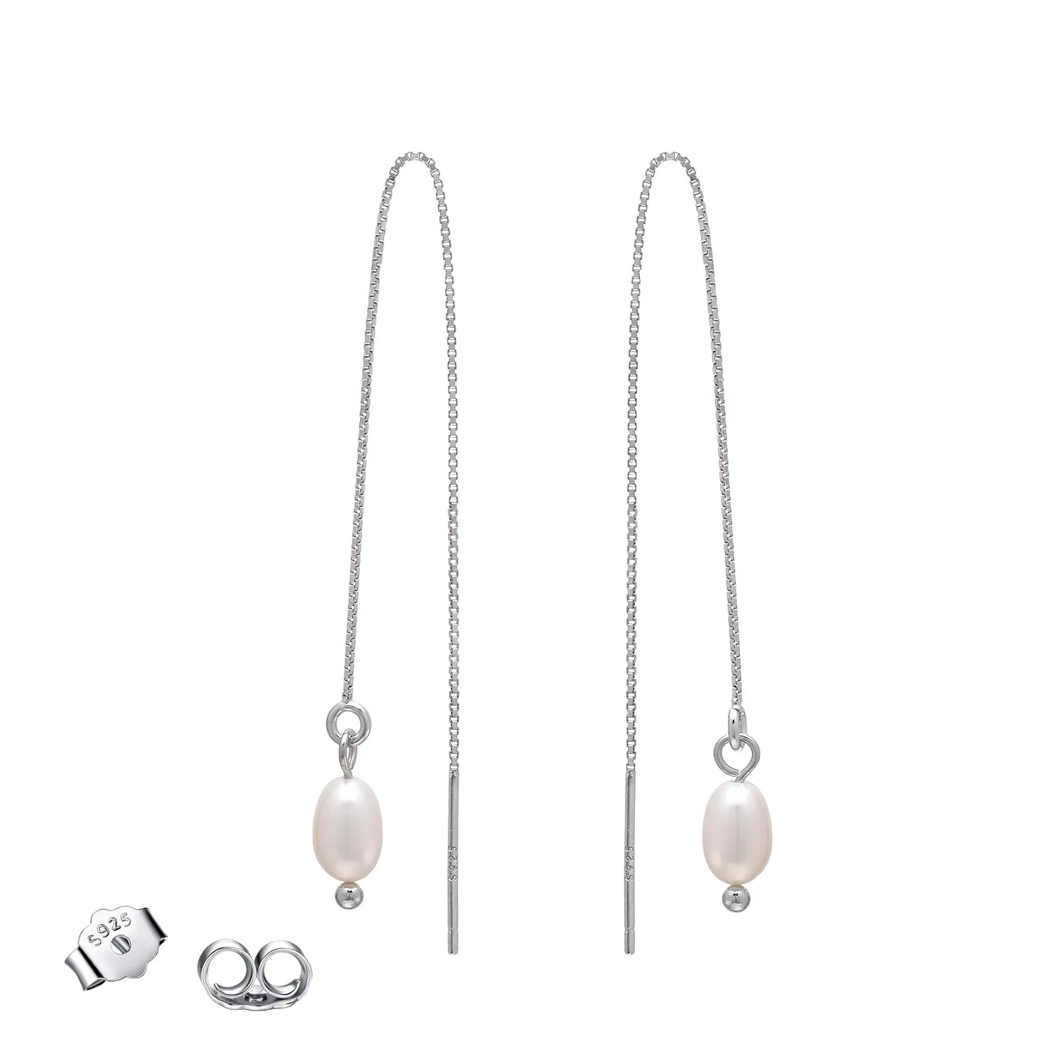 4-5 MM Tiny Freshwater Pearl Drop Sterling Silver Threader Earrings Long Ear Wire