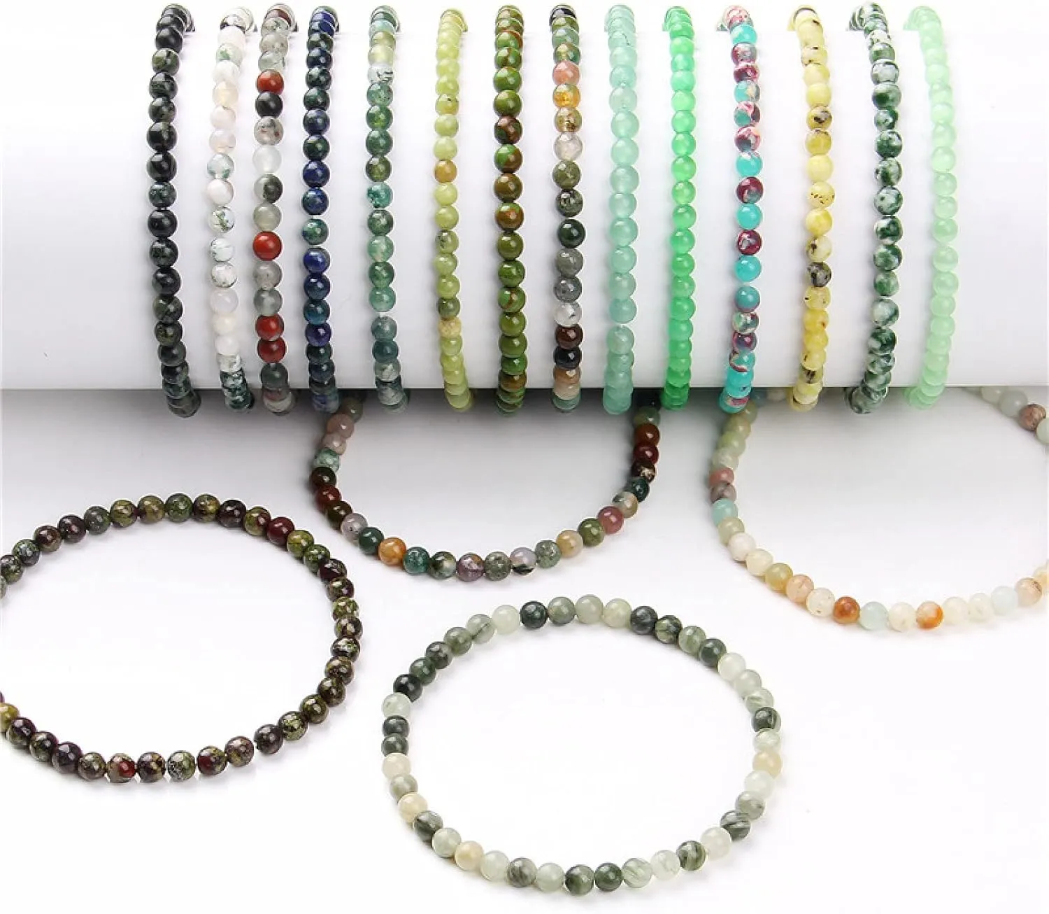 41 Kinds Natural 4mm Fluorite Beads Bracelets Women Handmade Elastic Bangle Men Grade Stone Jewelry,gree Cat Eye,21 Cm