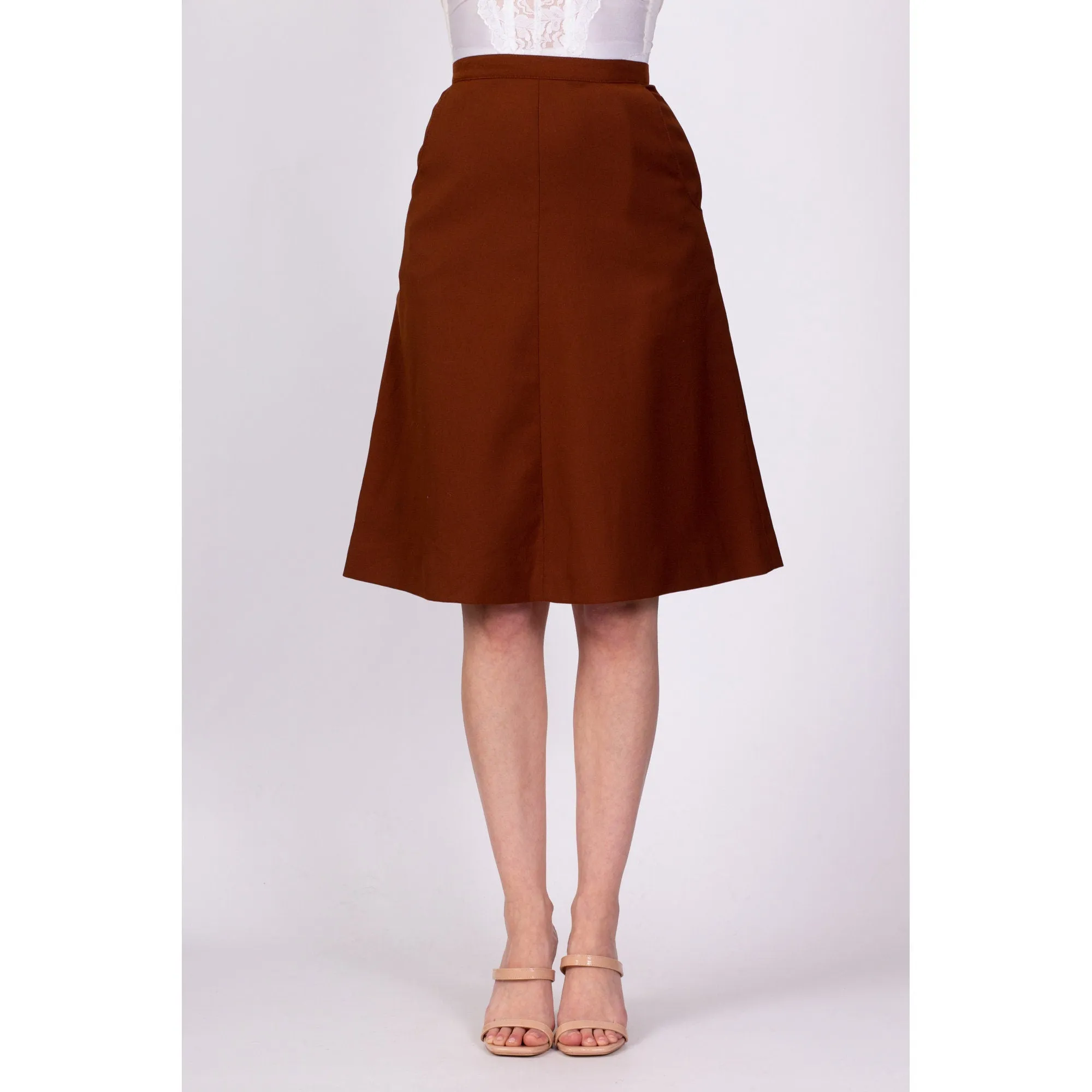 70s Campus Casuals Rust Brown A Line Skirt - Extra Small, 24.5"
