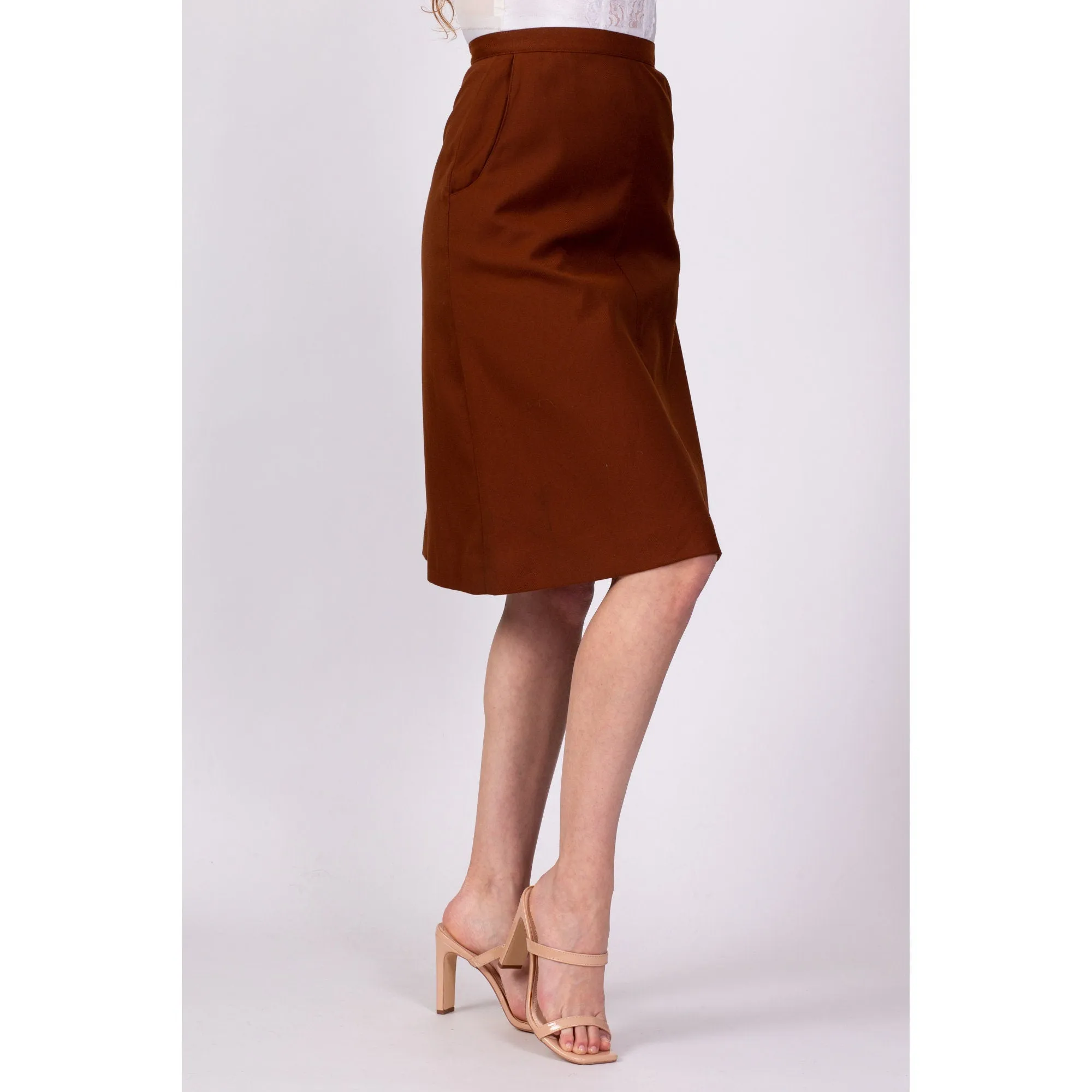 70s Campus Casuals Rust Brown A Line Skirt - Extra Small, 24.5"